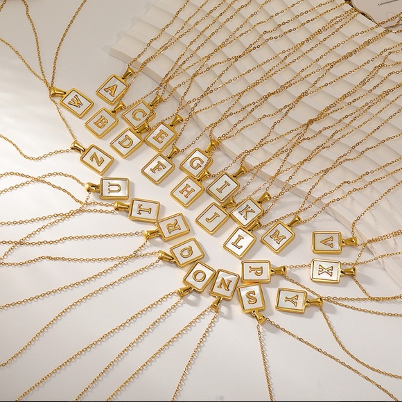 Letter Necklaces, on White Shell Gold Plated Pendant Necklace - Picture 1 of 15